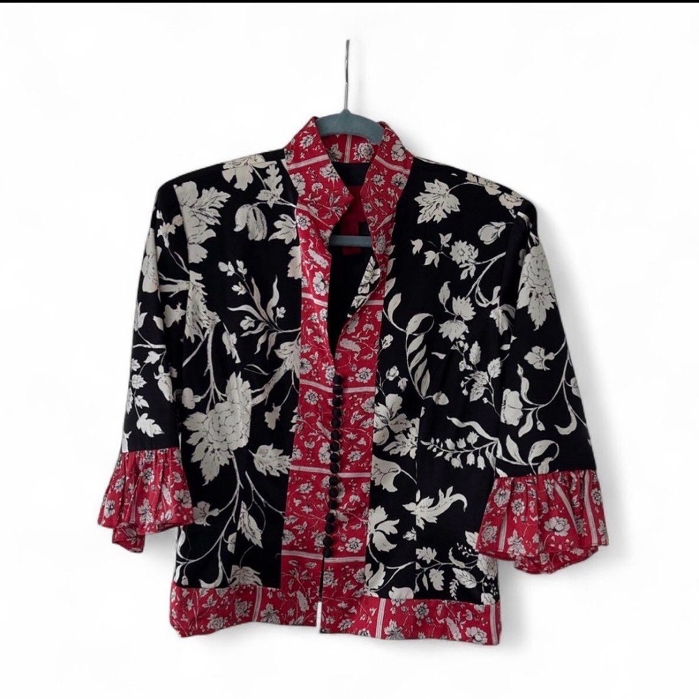 JS Collections Black and Red Floral Blouse